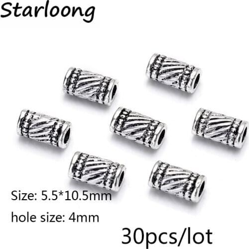 30pcs/lot zinc alloy antique vintage silver plated Cylindrical charm spacer beads for Bracelet Necklace DIY Jewelry Making