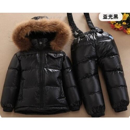 RUSSIA winter Childrens Sets babys down jacket suit boys and girls raccoon fur ski suit