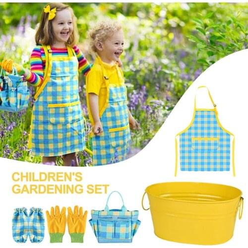 Kids Gardening Tools Set For Children Gloves Apron Sleeve Flower Pot Colorful Fun Toys For Boys And Girls Gift For Birthdays