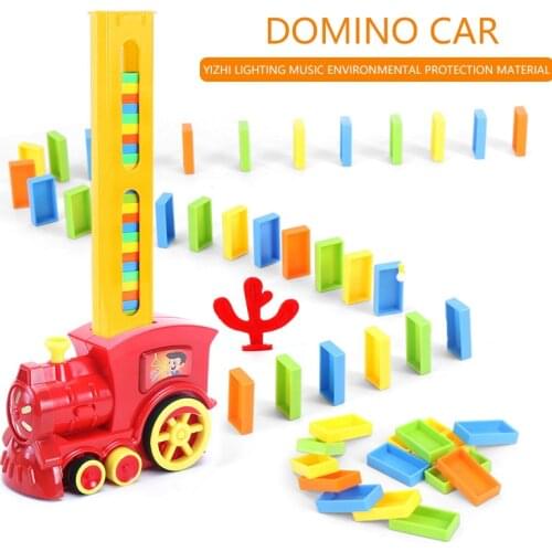 Childrens Domino Train Sound and Light Automatic Laying Color Domino Intelligent Toy Electric Train Box Game Puzzle Toy Gift