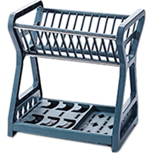 Double-Layer Kitchen Dish Bowl Draining Storage Rack Basket with Chopstick Cage Storage Shelf Drying Stand Draining