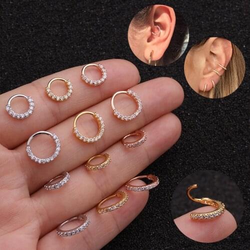 Hot Sale Nose Ring Piercing Frontal Earrings Zircon Cartilage Side Septum Copper Hoop Fashion Body Jewelry Gold Women