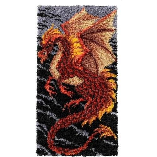 Hobby Crafts Latch Hook Kits with Printed Dragon Pattern on Canvas DIY Rug Embroidery Set Crocheting Arts Crafts for Kids Adults