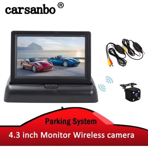 Carsanbo Wireless Rear View Camera Vehicle Foldable Monitor Video System Car Parking Monitor With Reverse Camera Optional