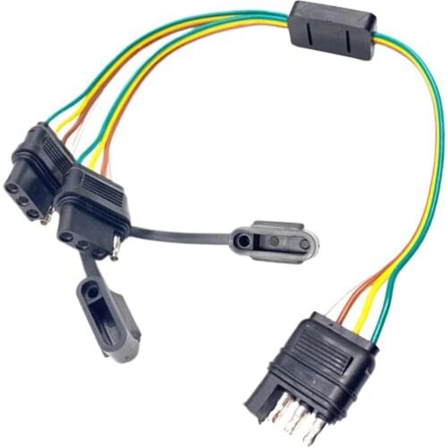 PACK-1 4 Pin Flat Y-Splitter Wiring Harness with Rubber Cab for LED Brake Tailgate Light Bars