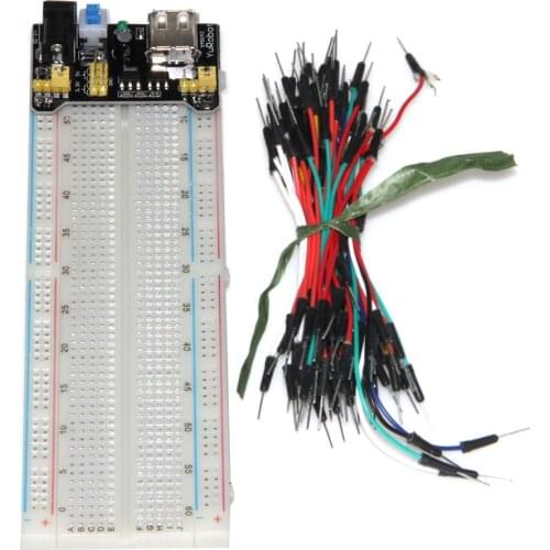 3.3V/5V MB102 Breadboard power module+MB-102 830 points Solderless Prototype Bread board kit +65 Flexible jumper wires