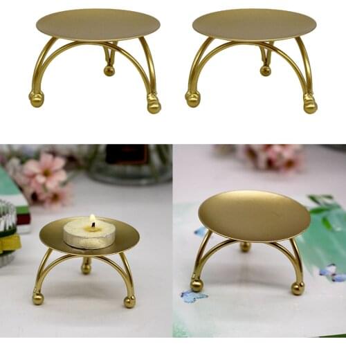 Set Of 2 Iron Candle Holder Golden Geometric Table Candlestick Candle Plates