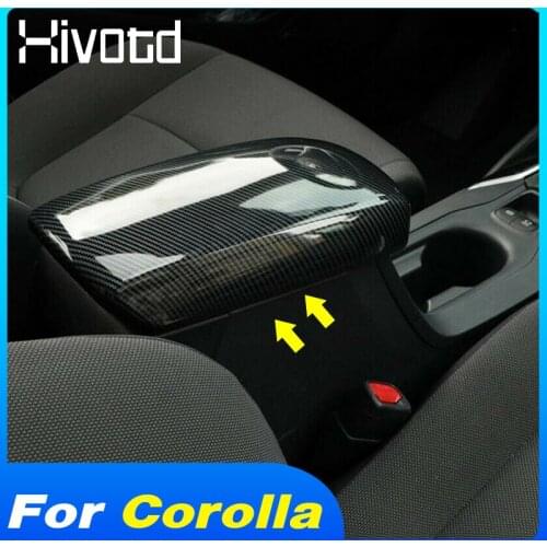 Hivotd Central Armrest Box Cover Carbon Fiber Interior Decoration Accessories Car Styling For Toyota Corolla E210 2019 2020 2021