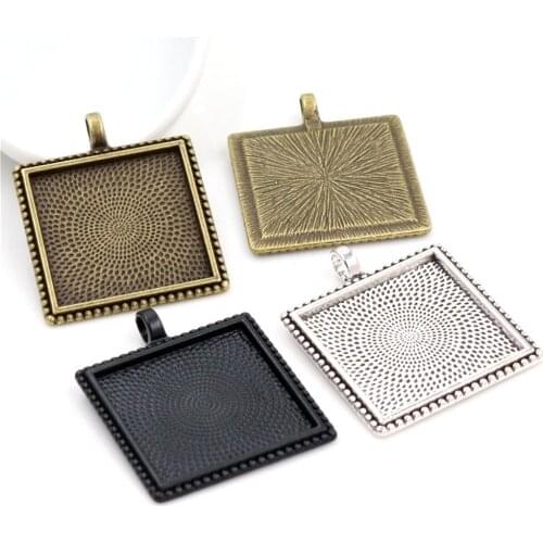New Fashion 5pcs 25mm Inner Size Antique Silver Plated And Black And Bronze Colors Square Cabochon Base Setting Charms Pendant