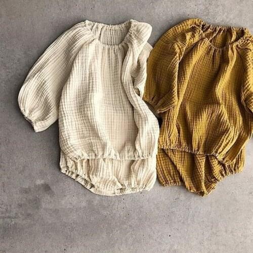 2021 Autumn Baby Girls Boys Clothings Sets Kids Toddler Cotton Linen Long Sleeve Shirts+Bloomer 2pcs Japan Korean Kids Clothes