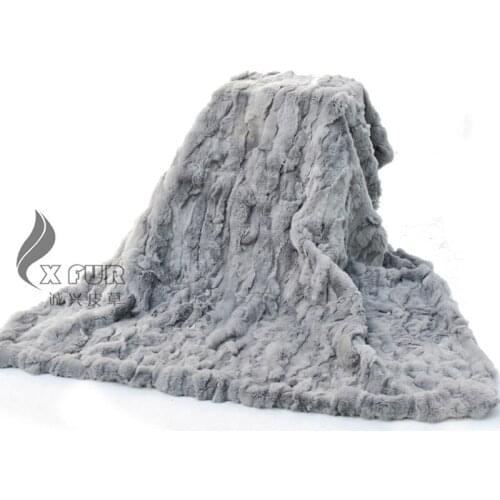CX-D-66A 150X130CM Handmade Genuine Patchwork Rex Rabbit Fur Throw Blanket