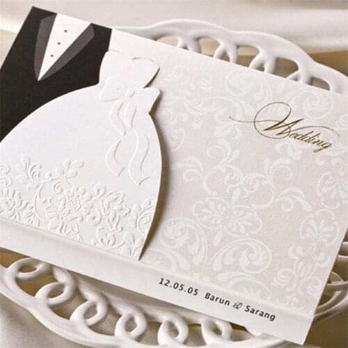 50 Pcs Boda Wedding Invitation The Bride And Groom Dress Invitation Card Convite De Casamento Wedding Decoration Marriage Supply