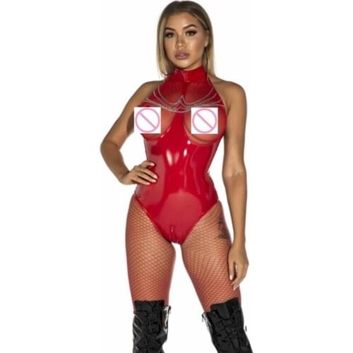 Sexy Women Faux Leather bodysuit PVC wetlook lingerie fetish Leotard Clubwear latex catsuit hot erotic Pole Dance bodystocking
