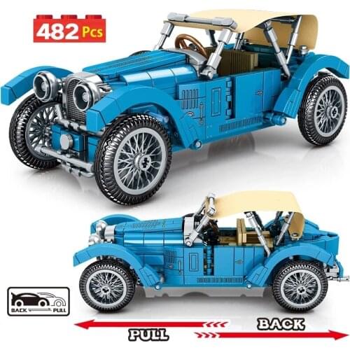 SEMBO New Classic Car MOC Retro Car Model Bricks High-Tech Classical Convertible Racing Vehicle Building Blocks For Kids Toys