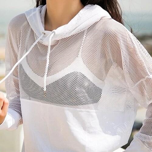 Mesh Yoga Top Sport Shirt Fitness Women Summer Hooded Long Sleeve Sports Wear For Ladies Workout Gym T Shirt