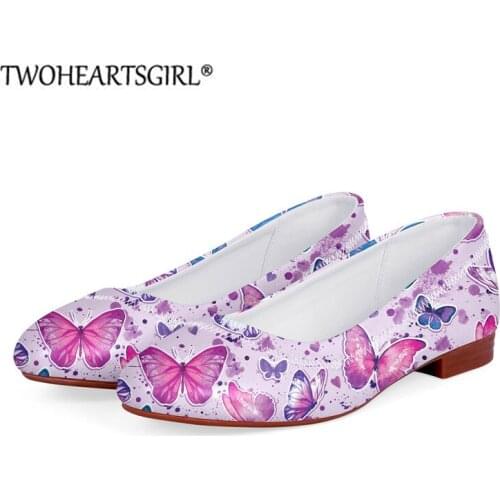 Womens Shoes Retro Loafer Flats Pink Butterfly PU Leather Shoes Light Single Shoes for Ladies Casual Shoes Females Footwear