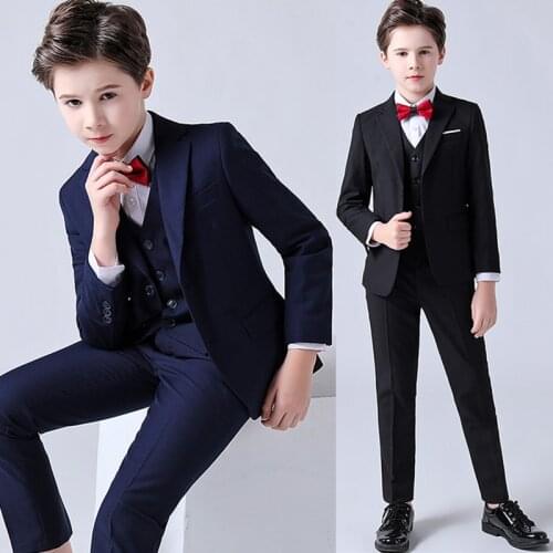 Spring Autumn Formal Childrens Dress Suit Flower Boy Wedding Party Performance Costume Kids Blazer Vest Pants Clothes Set
