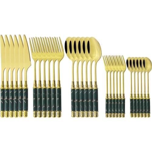 Vintage Ceramic Cutlery Set 5/30Pcs Knife Fork Spoon Dinnerware Stainless Steel Tableware Kitchen Silverware Set Drop Shipping