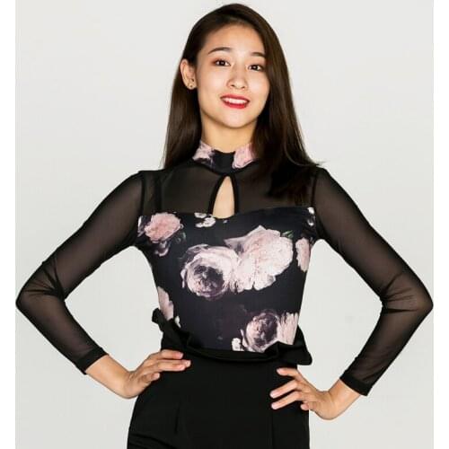 New Mesh Ballroom Dance Tops For Women Long Sleeve Latin Practice Wear Designer Clothes Salsa Dance Wear Dancer Outfits JL2093