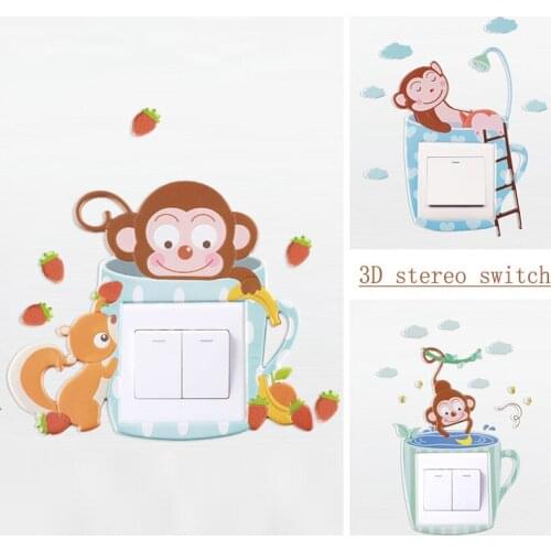 Animal unicorn monkey cover cartoon room decoration 3D Silicone wall on-off switch light luminous wall outlet sticker