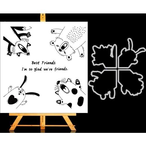 ZhuoAng Lovely Animals Cutting Dies and Clear Stamp Set for DIY Scrapbooking Photo Album Decoretive Embossing Stencial