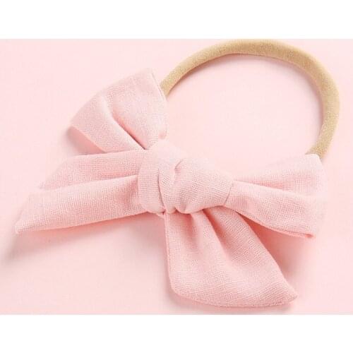 1pc New Fashion Knot Bows Fabric Nylon Headbands,Solid Cotton Linen Bowknot Nylon Head Bands,Infant Toddler Girls Head Wraps