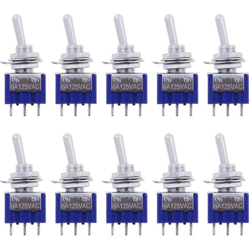 10PC/5PCS Miniature Toggle Switch Single Pole Double Throw SPDT (MTS102) ON-ON 120VAC 6A 1/4 Inch Mounting MTS-102