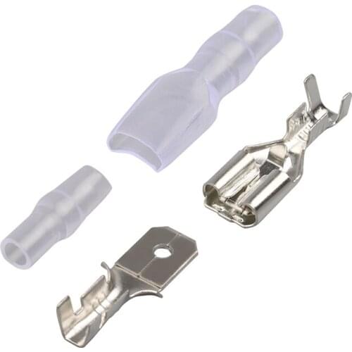 100sets 6.3 mm Plug-in spring insert transparent insulation sheath male and female plug terminal car motorcycle horn