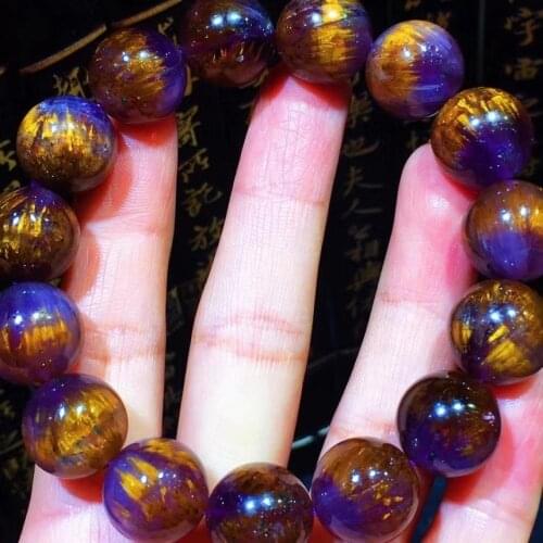 100% Natural Cacoxenite Auralite 23 Purple Rutilated Quartz Bracelet 14mm Clear Round Beads Bangle Women Men Genuine AAAAAA