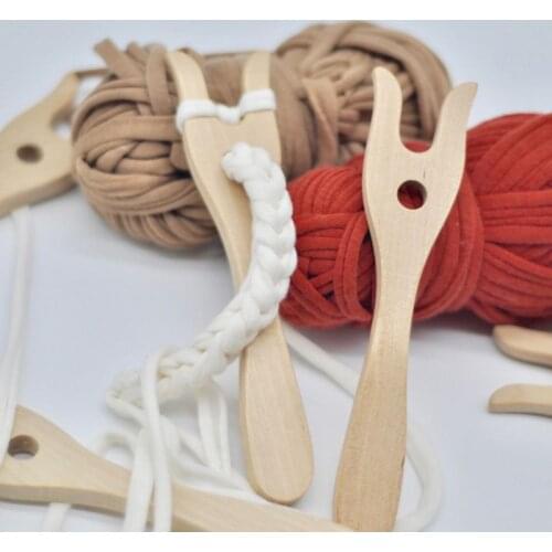 2Pcs/Set Handmade Knitting Tool Wooden Fork Shape Hand Loom Craft Kids DIY Bracelet Necklace Weaving Braider