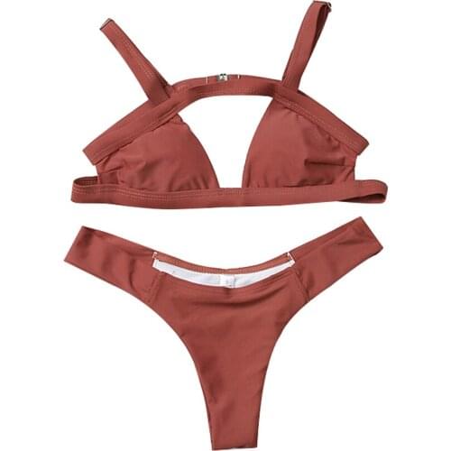 2020 Sexy Bikini Europe And America-Style Hot Sales Split Type Solid Color Lace-up Bimming bijini Bathing Suit Womens