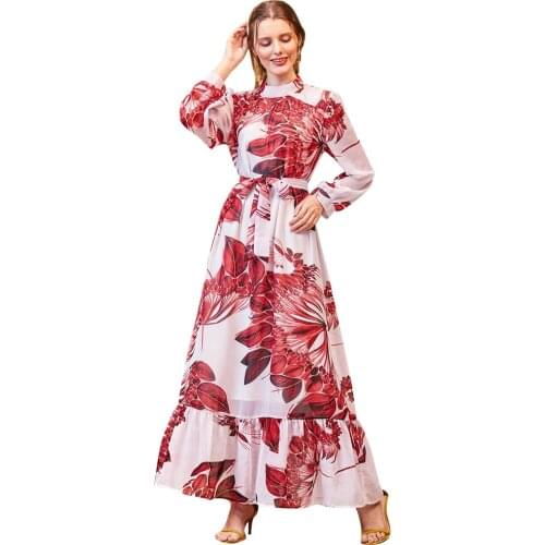 2021 Chiffon Printed Long Dress England Style Long Sleeve Dress Evening Clothing Floral Party Night Long Dresses