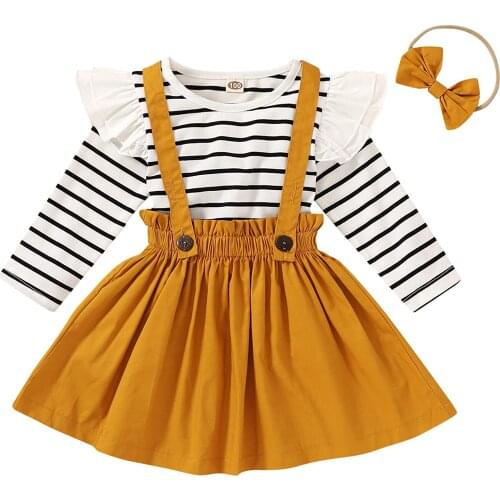Toddler Girls Outfits 3pcs Baby Romper Clothes Set Girl Floral Jumpsuit+Strap Skirt Outfits
