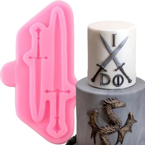 3D Knight Battle Swords Silicone Mold DIY Baby Birthday Fondant Cake Decorating Tools Candy Clay Chocolate Gumpaste Moulds