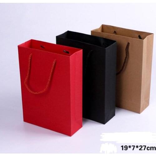 400PCS/Lot Kraft Paper Gift Bag With Handle 19x7X27cm Wedding Birthday Party Gift Christmas New Year Shopping Package BagsSN1316