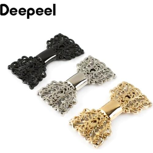 Deepeel 5/10pcs 38*20mm Metal Bow Decor Button Clasp Hollow Flower Shoes Buckle DIY Pin Clip Buckle Garment Hardware Accessories