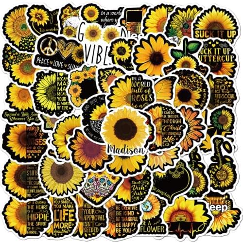 50PCS You Are my Sunshine Sunflower Stickers DIY Fridge Skateboard Guitar Laptop Waterproof Graffiti Sticker Decals Kid Toys