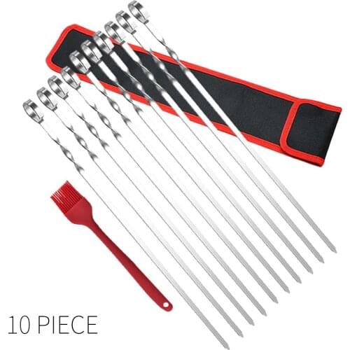 6/10Pcs Kabob Skewers Set 17” BBQ Tools Reusable 410 Stainless Steel Roast Fork BBQ Skewers Barbecue Skewers Shish Grilling Camp