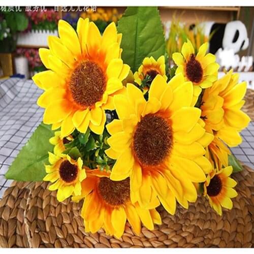 7 Heads Yellow Silk Sunflower Artificial Flowers 7 Branch/Bouquet For Home Office Party Garden Hotel Wedding Decoration