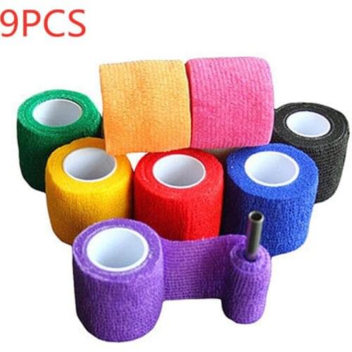 9pcs 5cm Non-Woven Elastic Self-Adhesive Bandage for Writing Finger Ankle Sports Tattoo Machine Grip Pet Bandage