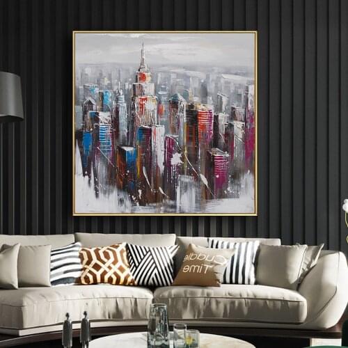 Abstract Colorful Building Painting 100% Hand Painted Oil Painting On Canvas Modern Wall Art Painting Picture For Home Decor