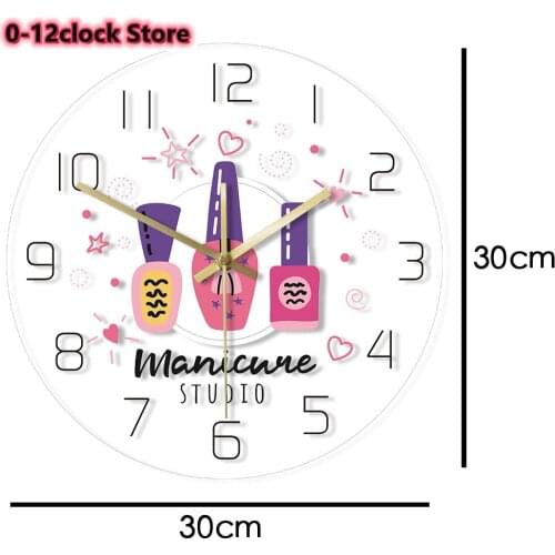 Manicure Studio Acrylic LED Edge Lit Nail Polish Salon Watch Wall Clock Transparent Quartz Print Luminous Custom Magical Light