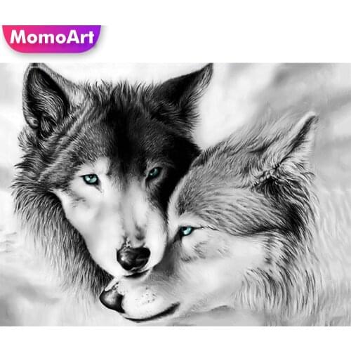 MomoArt Diamond Painting Animal New Arrival Diamond Mosaic Wolf Full Drill Square Embroidery Black White Cross Stitch Home Decor