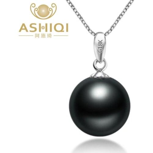 ASHIQI Natural Tahitian black pearl Necklace & Pendant with G18k Gold Pendant 10-11mm pearls jewelry