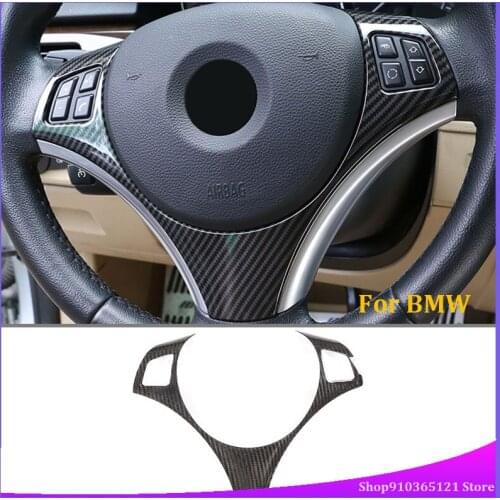 Real Carbon Fiber Car Steering Wheel Decoration Cover Trim Frame Sticker For BMW 1 Series E87 3 Series E90 Auto Accessories