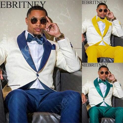 White Jacquard Mens Suit Burgundy Shawl Collar for Wedding 2021 Best Man Groom Tuxedo Custom Made Prom Male Dress 2 Piece Set