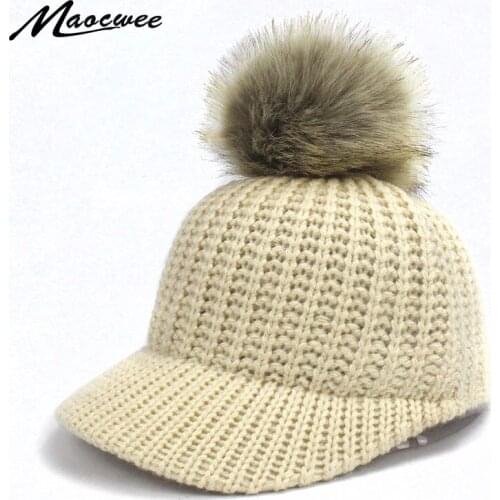 Women Adult Warm Spring Autumn Faux Fur Pompom Baseball Cap Hat Hip Hop Female Snapback Solid Adjustable Casual Baseball Bone