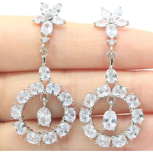 37x12mm Silver Earrings for Women Delicate Fine Cut Created Blue Violet Tanzanite White Zircon Jewelry Hot Selling