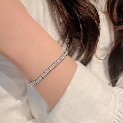 925 Sterling Silver Bracelet Full 3*5mm Rectangular High Carbon Diamond Princess Bracelets For Women Girl Friend Gift Jewelry