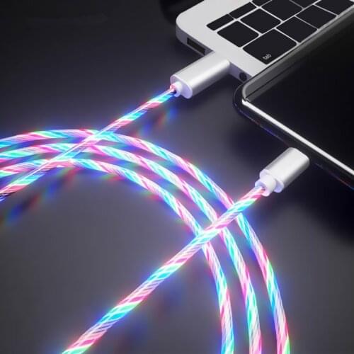 2.4A Fast Charger Colorful Glowing Cable Micro USB Type C Wire For iPhone X Samsung S9 Huawei Xiaomi Mobile Phone Charging Cord
